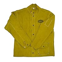 7005 Heat Resistant Split Cowhide Leather Jacket - Large, Kevlar Thread Stitched Welding Jacket in Golden Yellow. Welding Gears