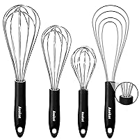 Anaeat Stainless Steel Kitchen Whisk Set of 4, Milk and Egg Beater Blender with Thick Wire for Whisking, Cooking, Baking, Beating and Stirring - 11'' Flat Whisk and 8.5''+10.5''+12'' Balloon Whisks