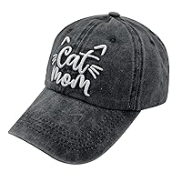 Women's Cat Mom Baseball Cap, Washed Adjustable Cat Lover Hat