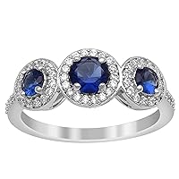 1.28 Ctw Blue Sapphire Gemstone 925 Sterling Silver Women Cluster Ring