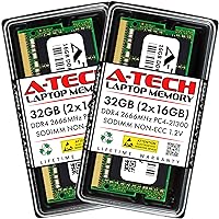 A-Tech 32GB (2x16GB) DDR4 2666MHz PC4-21300 (PC4-2666V) CL19 SODIMM 1.2V 260-Pin Non-ECC SO-DIMM Laptop Notebook RAM Memory Modules