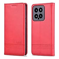 Wallet Case Cover Compatible with Xiaomi 14 Mobile Phone Case, Bumper Leather Flip Wallet Protector, TPU Holder Holster, Card Slot Holster, Compatible with Xiaomi 14 (Color : Vermelho)