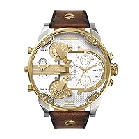 Diesel Mr. Daddy 2.0 Stainless Steel and Leather Chronograph Men's Watch, Color: Two Tone/Brown (Model: DZ7483)