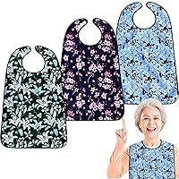 3 Pack Adult Bibs for Women Washable Bib Reusable Waterproof Clothing Protector with Optional Crumb Catcher