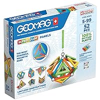 Geomag Magnetic Toys | Magnets for Kids | STEM-endorsed Educational Building Set | 100% Recycled Plastic Supercolor Panels | Storage Box | 52-Pieces | Age 5+