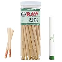 RAW Cones 1 1/4 Size: 50 Pack Patented Slow Burning Pre Rolled Rolling Papers & Tips, Classic Raw Paper, 84mm