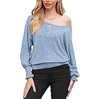 Aifer Women's Off The Shoulder Tops Sexy Long Sleeve Shirts Oversized Fashion Casual Batwing Sweaters Pullover Tunic Tops
