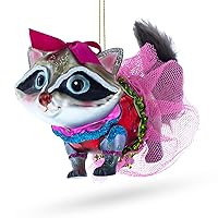 Quirky Raccoon in Dress - Blown Glass Christmas Ornament