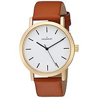 Peugeot Men's Casual Minimalist Wrist Watch, Analog Classic Everyday Design with Leather Band Strap