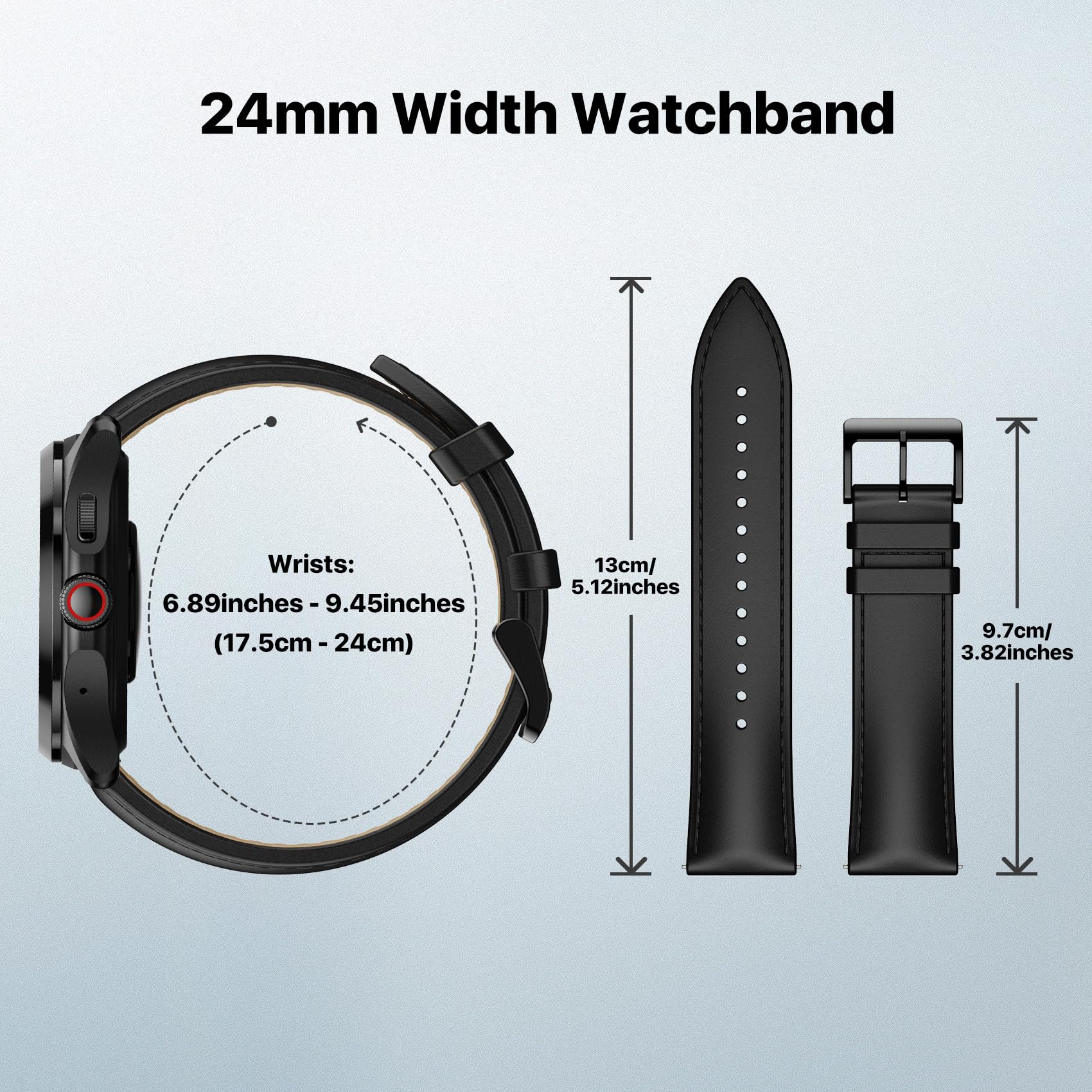 Ticwatch Pro 5 Android Smartwatch for Men Snapdragon W5+ Gen 1 Platform Plus 24mm Width Tuxedo Black Leather Watch Strap Quick Release Watch Band, Wear OS Smart Watch 80 Hrs Long Battery Life