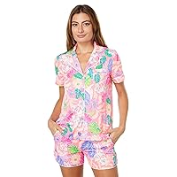Lilly Pulitzer Teagan PJ Woven Short Sleeve Top for Women - Notched Lapel Collar, Short Sleeves, and CutePrinted Top