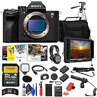 Sony a7R V Mirrorless Camera (ILCE7RM5/B) + 4K Monitor + Headphones + Pro Mic + 64GB Card + Corel Photo Software + Pro Tripod + Bag + NP-FZ100 Compatible Battery + External Charger + More (Renewed)