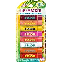 Lip Smacker Flavored Lip Balm Tropic Fever Pack of 8, Passion Fruit, Peach, Breezey-Teazey, Pina Colada, Grapefruit, Coca Cabana, Tangerine, Mango, Clear
