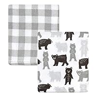 Hudson Baby Unisex Baby Silky Plush and Coral Fleece Blanket, Bears And Plaid, 30x36 inches