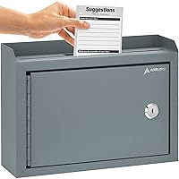 AdirCorp. Wall Mountable Steel Suggestion Box with Lock - Donation Box - Collection Box - Ballot Box - Key Drop Box - 9.75x7x3 - Gray