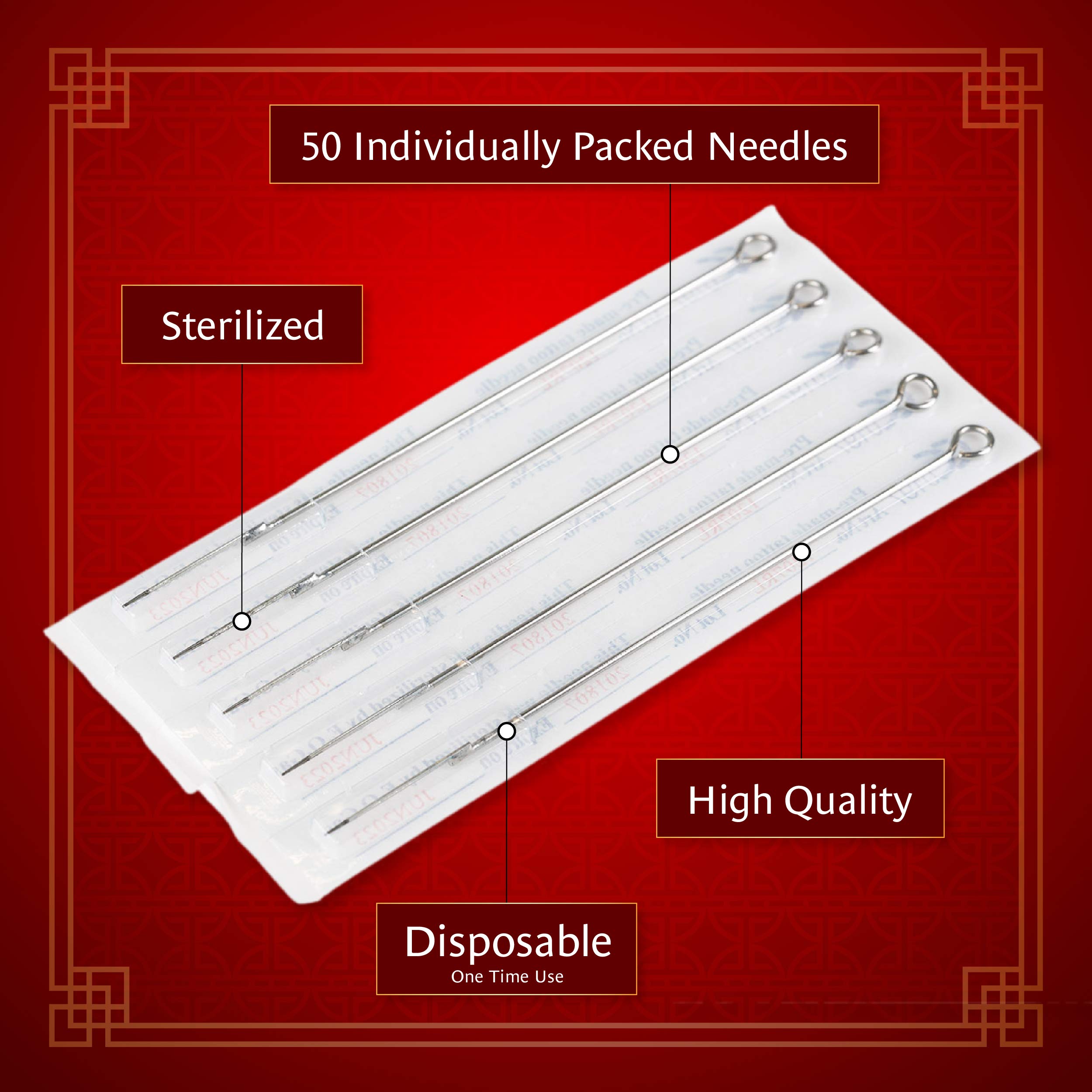 One Tattoo World 50-pcs Sterilized Tattoo Needles Individually Packed 3RL Round Liner, Perfect Precisions, Great for Stick and Poke Tattoos | OTW-50-3RL.1