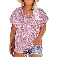 Halife Women's Plus Size Boho Tops Floral Printed V Neck Casual Summer Blouses Shirts