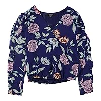GUESS Women's Long Sleeve Eliza Surplice Top Shirt, Cosmic Floral deep Ink, S