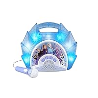 Frozen Sing Along Boom Box Speaker with Microphone for Fans of Frozen Toys for Girls, Kids Karaoke Machine with Built in Music and Flashing Lights, Blue, 3.5mm Audio Jack
