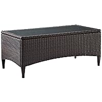 Crosley Furniture Kiawah Outdoor Wicker Table with Glass Top - Brown