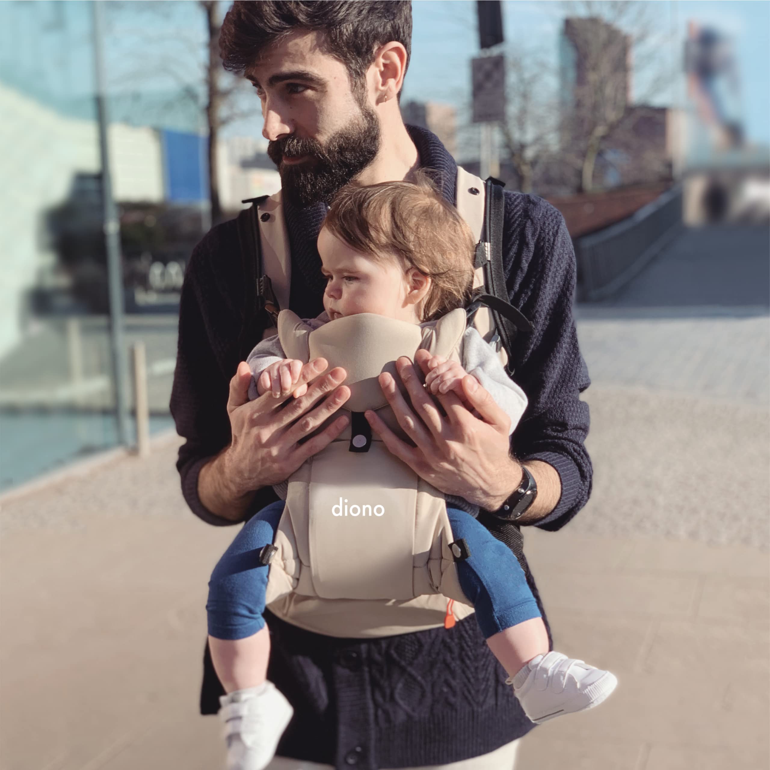 Diono Carus Essentials 3-in-1 Baby Carrier, Front Carry & Back Carry, Newborn to Toddler up to 33 lb / 15 kg, Easy to Wear Comfortable & Ergonomic, Sand