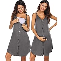 Ekouaer Nursing Nightgown Women's Maternity Dress Button Down Nightdress Sleeveless Breastfeeding Sleepwear Hospital Gown