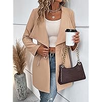 Women's Casual Jacket Fashion Beauty Waterfall Collar Drawstring Waist Coat Unique Comfortable Charming Lovely (Color : Apricot, Size : Small)