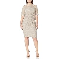Xscape Women's Plus Size Sleeve Short Glitter Lace Dress