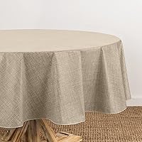 Elrene Home Fashions Monterey Linen Inspired Water- and Stain-Resistant Vinyl Tablecloth with Flannel Backing, 70 inches X 70 inches, Round, Taupe
