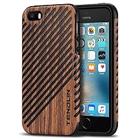 TENDLIN Compatible with iPhone 5S Case/iPhone SE 2016 Case (1st Gen) Wood Grain Outside Soft TPU Silicone Hybrid Slim Case Designed for iPhone 5 / 5S / SE (1st Gen 2016) - Wood & Leather