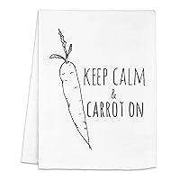 Moonlight Makers, Keep Calm and Carrot On, Flour Sack Kitchen Towel, Sweet Housewarming Gift, Funny Dish Towel, Farmhouse Kitchen Décor, (White)