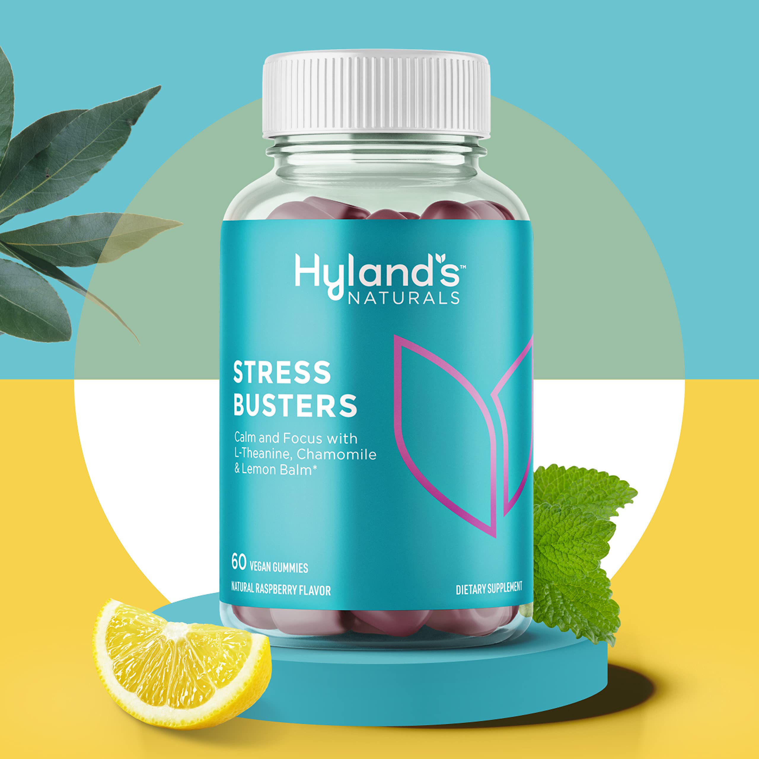 Hyland’s Naturals Stress Busters Gummies, Calm and Focus with L-Theanine, Chamomile and Lemon Balm, 60 Vegan Gummies (30 Days)