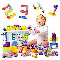 TOP Grade 50 PC Colorful Creative Building Blocks for Toddlers 1-3-Kids Preschool Toys with Toy Storage Box-Soft Plastic Block Learning Toys-STEM Blocks for Babies-Toddler Toys for Boys Girls