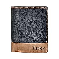 MORUCHA Personalised Wallet Men | Custom Engraved Wallets for Men UK | Genuine Soft Leather Wallet | Built in RFID Blocking | Engraved Gift for Him (Vertical, Black Tan)