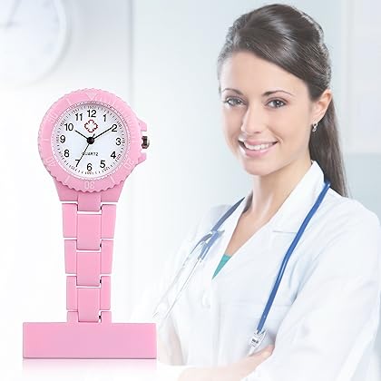 Nurse Clip-On Fob Brooch Lapel Hanging Quartz Pocket Watch with Arabic Number Markers