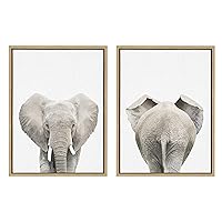 Sylvie Elephant Front and Back Framed Canvas Wall Art Set by Amy Peterson Art Studio, 2 Piece 18x24 Natural, Decorative Zoo Animal Art for Wall