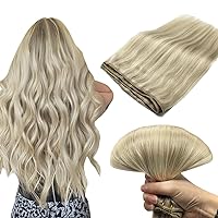 DOORES Sew in Hair Extensions Real Human Hair, Ash Blonde Highlighted Platinum Blonde 22 Inch 110g Natural Weave Hair Remy Human Hair Extensions Full Head Long Straight Sew in Weft Hair Extensions