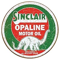 Desperate Enterprises Sinclair Opaline Motor Oil Round Aluminum Sign with Embossed Edge - Nostalgic Vintage Metal Wall Décor - Made in USA