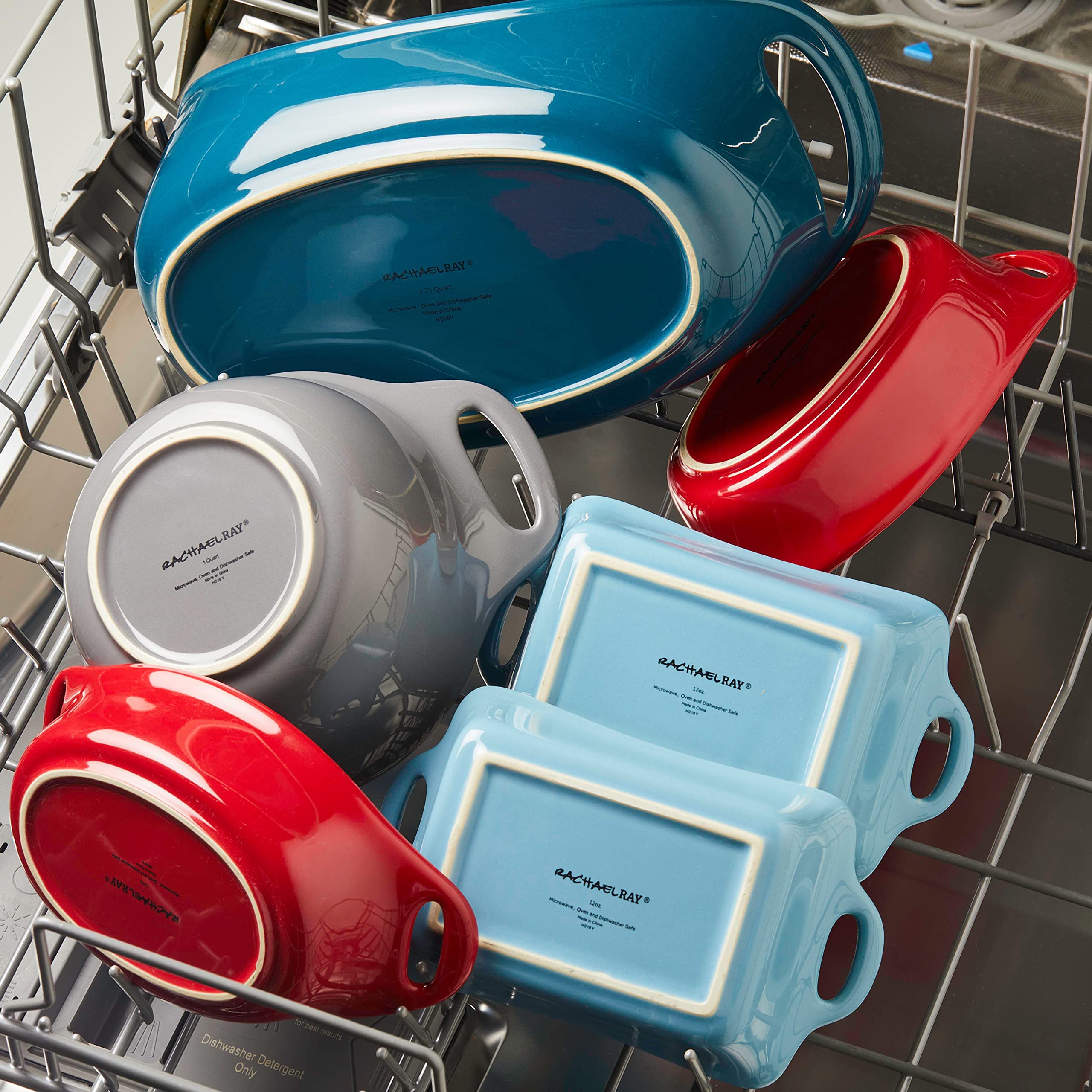 Rachael Ray Solid Glaze Ceramics Casserole Bakers/Baking Dish with Shared Lid Set, 3 Piece, Red