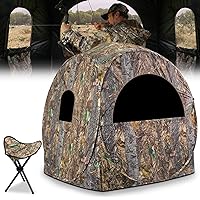 MOFEEZ Hunting Blind, 270°View with Tri-Leg Hunting Stool Chair 1-2 Pereson Ground Deer Blind Pop Up Tent with Portable Bag and Tent Stakes (Camo, 60 