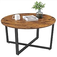 VASAGLE ALINRU Round Coffee Table, Industrial Style Cocktail Table, Durable Metal Frame, Easy to Assemble, for Living Room, Rustic Brown ULCT88X 39.4 x 21.7 x 17.7 Inches