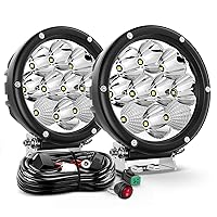 Nilight 5.7 Inch Round 50W LED Driving Light w/ 16AWG DT Connector Wiring Harness 6500LM IP68 Spot Flood Combo LED Work Lights for Offroad ATV UTV SUV Motorcycle Truck Tractor Boat, 5 Years Warranty