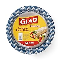 Glad Everyday Round Disposable Paper Plates with Blue Weave Design | Cut-Resistant, Microwavable Paper Plates for All Foods & Daily Use | 8.5 Inches, 62 Count