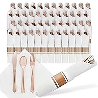 Rose Gold Disposable Silverware Sets for Parties Set of 180 - Pre Rolled Disposable Cutlery Individually Wrapped Plastic Utensils Set with Napkins for Weddings, Anniversaries, and Events