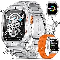 ESFOE Men's Military Smartwatch with Phone Function, 1.95 Inch Fitness Watch, 100+ Sports Modes with Heart Rate/SpO2/Sleep Monitor/Pedometer, 360 mAh Sports Watch, IP68 Waterproof Watches, Silver