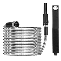 Metal Garden Hose 50ft with Super Tough and Soft Water Hose, Household Stainless Steel Hose, Durable Metal Garden Hose with Adjustable Nozzle, No Kinks and Tangles, Easy to Store with Storage Strap