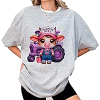 DuminApparel Highland Cow Country Farm Cow Girl Funny, Monster Truck Purple T-Shirt