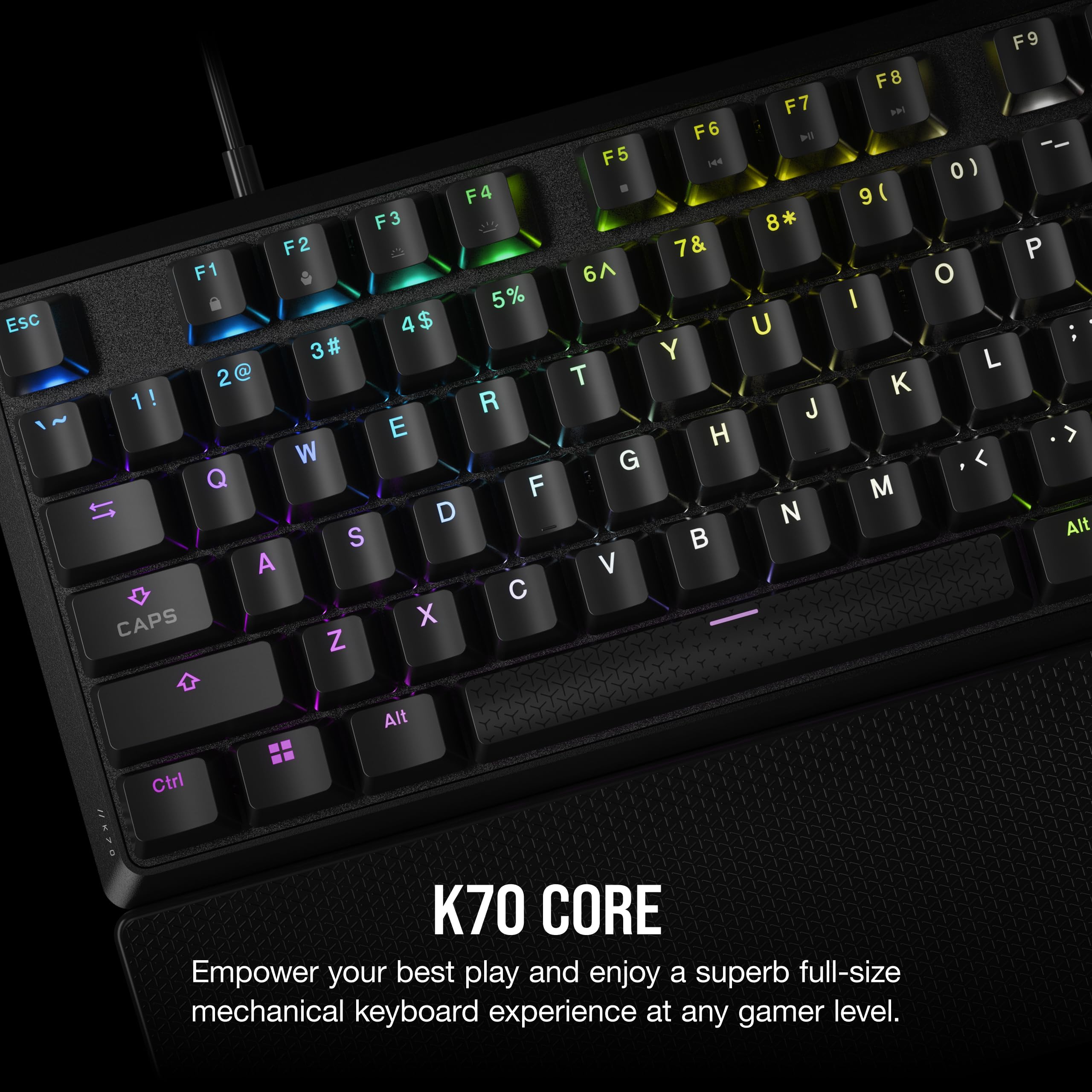 CORSAIR K70 CORE RGB Mechanical Gaming Keyboard with Palmrest - Pre-lubricated Corsair MLX Red Linear Keyswitches - Sound Dampening - Media Control Dial - iCUE Compatible - QWERTY NA Layout - Black