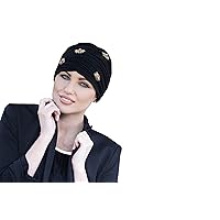 Cancer Hats for Women | Cancer Headwear for Women Chemo Hair Loss | Ladies Turbans | Head Coverings - Diamond Black Golden Shell