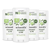 Schmidt's Aluminum-Free Vegan Deodorant Bergamot & Lime 4 Count for Women and Men, with 24 Hour Odor Protection, Natural Ingredients, Cruelty-Free, 2.65 oz